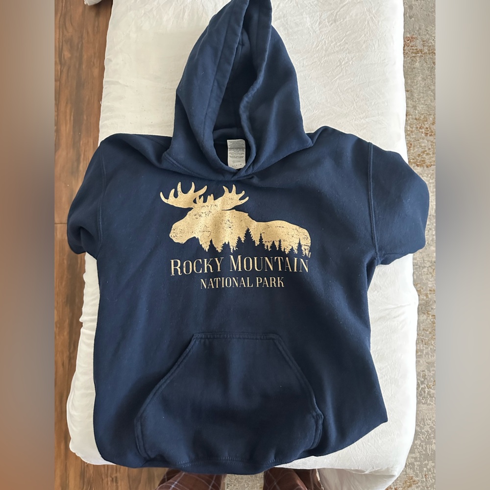 Gildan Dark Blue Hoodie with Gold Print